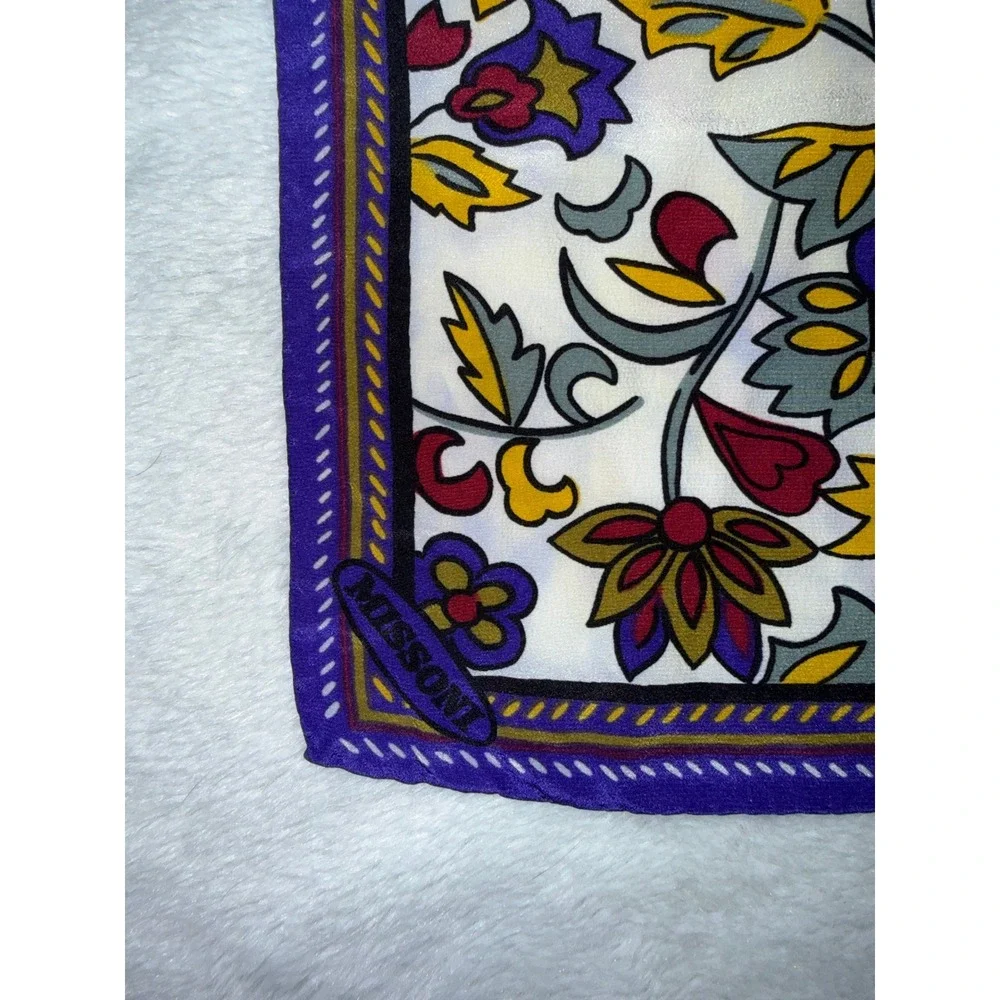 Vintage Missoni Foulard Silk Twill Small Square Neck Scarf Pocket Square